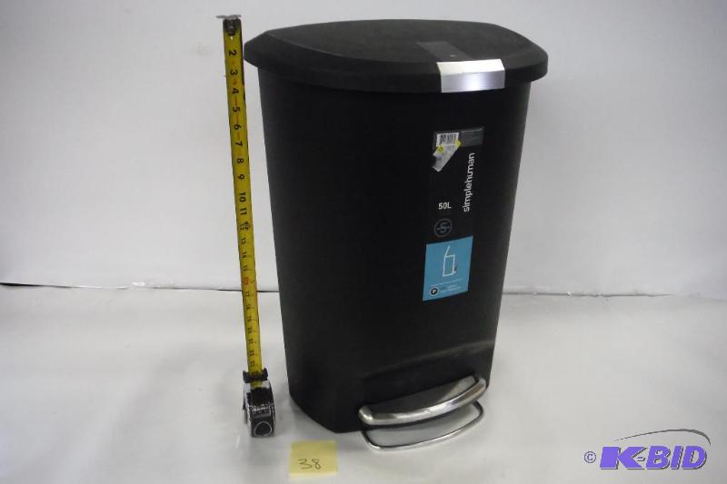 lot 38 image: simplehuman 50L-Liter  13-Gallon Semi-Round Step Trash Can, Black Plastic