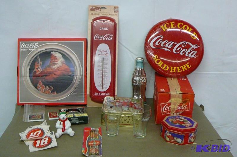 Large lot of Coca cola items plates, thermome...