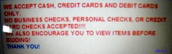 lot 29 image: WE ACCEPT CASH, CREDIT CARDS AND DEBIT CARDS ...