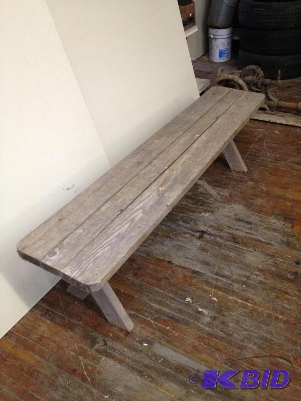 lot 28 image: Wood Bench, 6 long x 18&quot high...