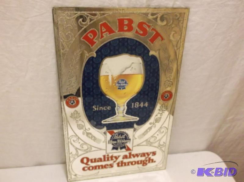 lot 14 image: Pabst Blue Ribbon mirror sign measuring 12 1...