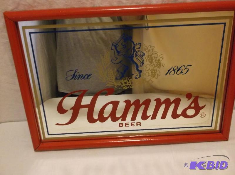 lot 16 image: Nice Hamms mirror sign in frame measuring 18...