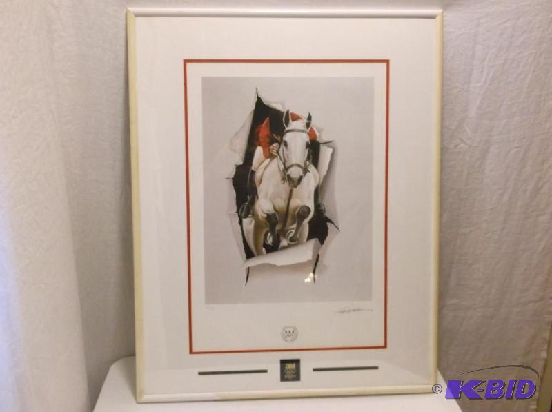 lot 44 image: Nice framed Olympic horse print was created f...