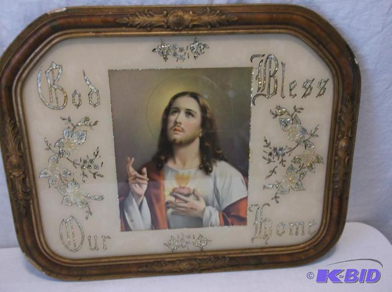 lot 51 image: Vintage religious picture in nice frame measu...