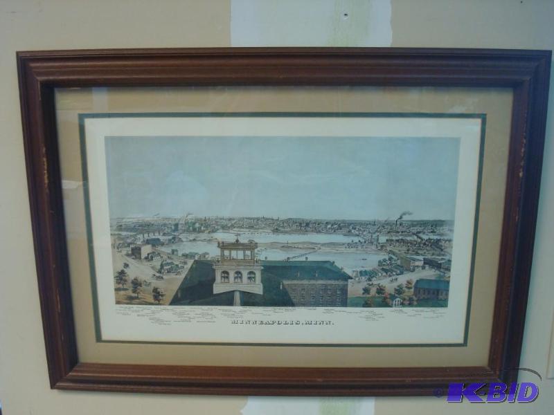 lot 20 image: Vintage Framed Minneapolis&nbspMap Picture, ...