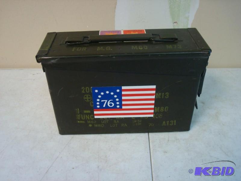 lot 45 image: Metal Ammo Box, Has Stickers On It...