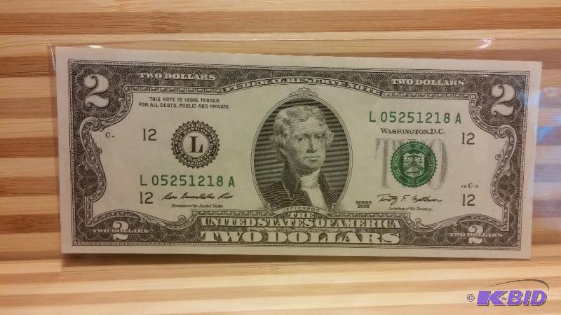 2009 US TWO DOLLAR BILL UNCIRCULATED...
