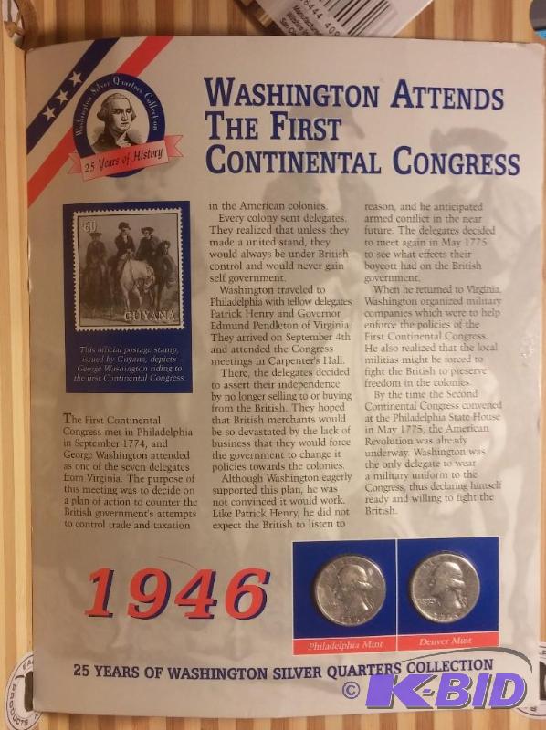 1946 WASHINGTON QUARTER SET ON INFO CARD, BOT...