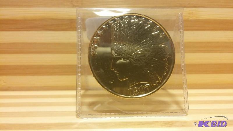 INDIAN HEAD COPPER ROUND 24K GOLD PLATED, ONE...