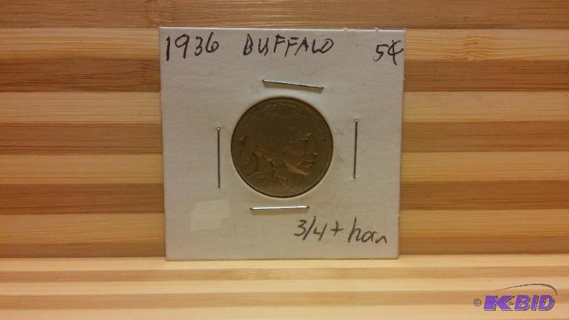 1936 BUFFALO NICKEL 34 HORN...