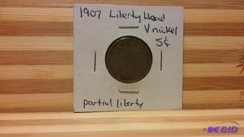 1907 LIBERTY V NICKEL FIVE CENT COIN PARTIAL ...