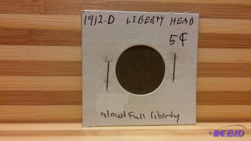 1912 D (DENVER MINT) LIBERTY V NICKEL FIVE CE...