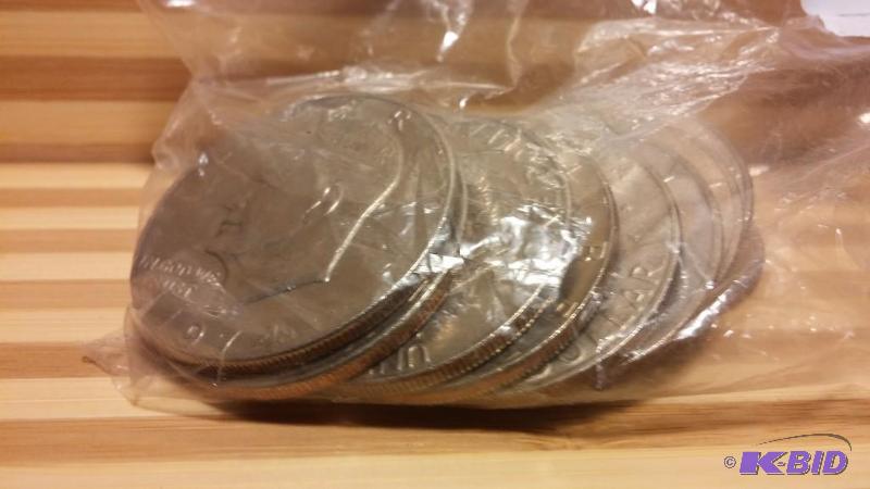 BAG OF TEN IKE DOLLAR, DOLLAR COINS MIXED DAT...