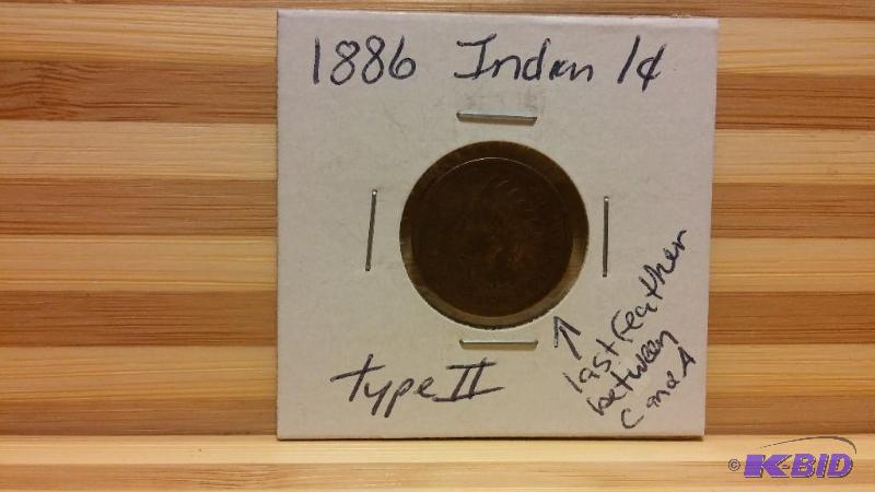 1886 INDIAN HEAD CENT ONE CENT COIN TYPE 2 LA...