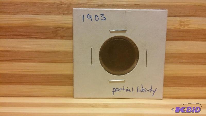 1903 INDIAN HEAD CENT ONE CENT COIN PARTIAL L...