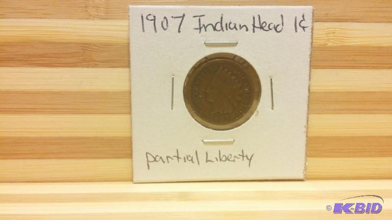 1907 INDIAN HEAD CENT ONE CENT COIN PARTIAL L...