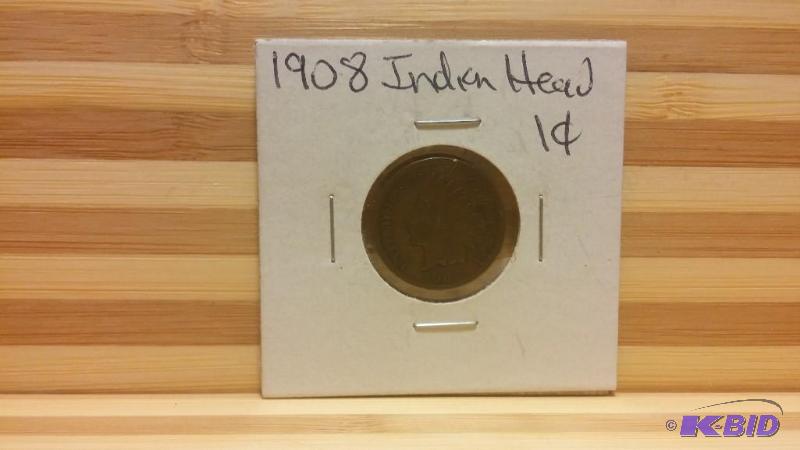 1908 INDIAN HEAD CENT ONE CENT COIN PARTIAL L...