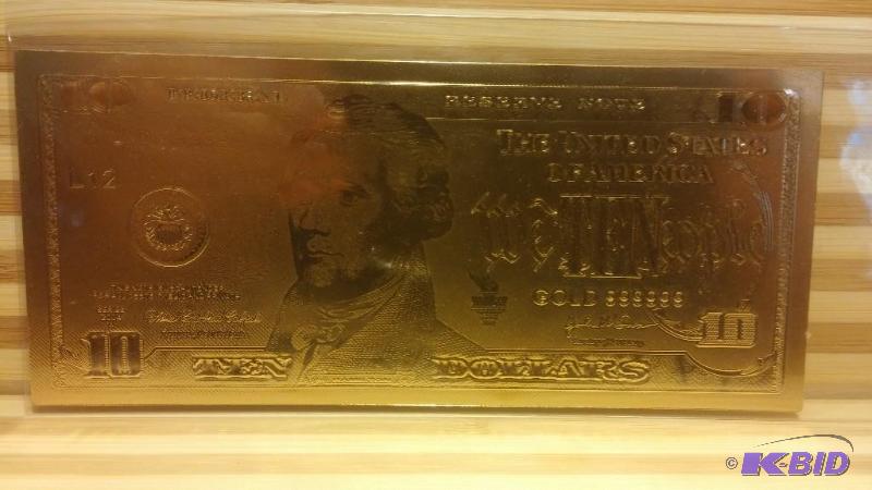 10 DOLLAR GOLD BILL, PURE 24K GOLD PRESSED ON...