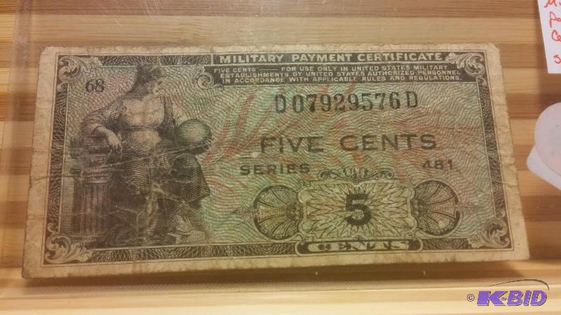 VINTAGE 5 CENT MILITARY PAYMENT COUPON SERIES...