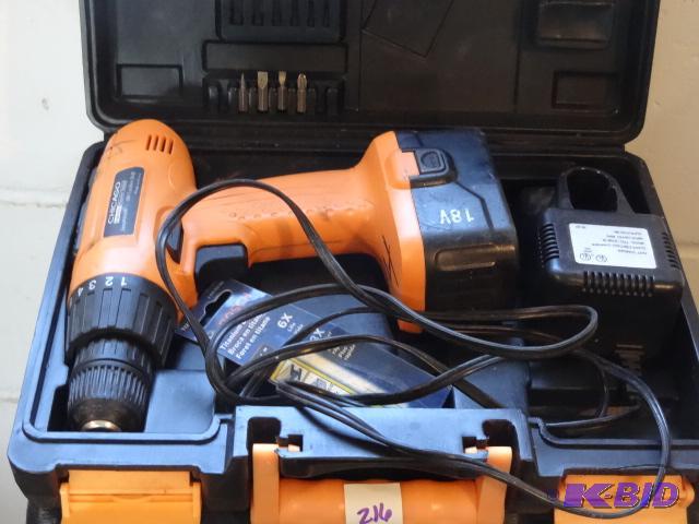 lot 216 image: CE 18 Volt Cordless Drill Battery and Charger...