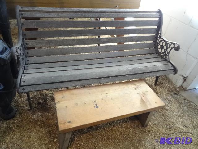 lot 228 image: Cast Iron Bench with wood seat. 50 X 20 X 27....