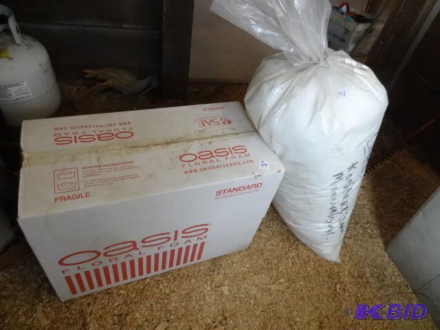 lot 273 image: Box of Floral Foam. Bog of white shredded foa...