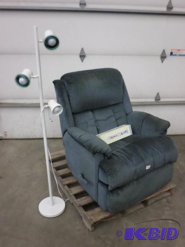 lot 10 image: (1) Cloth Recliner Chair & (1) Floor Lamp...