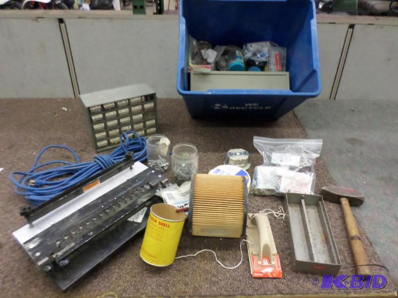 lot 101 image: Tote Of Misc Hand Tools, Nuts & Bolts Bin...