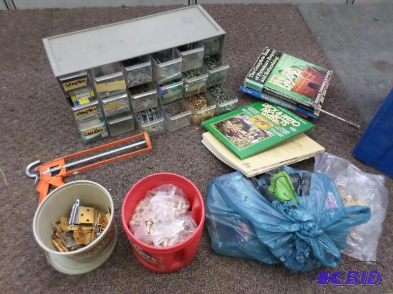 lot 102 image: Tote Of Misc Nuts & Bolts Bins (Full), Et...