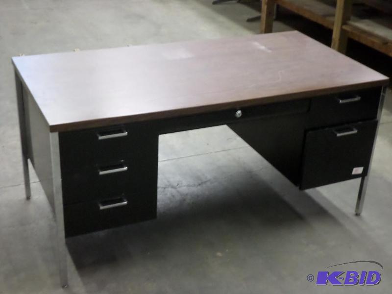 lot 81 image: 5-Drawer Steel Framed Wood-Top Desk...