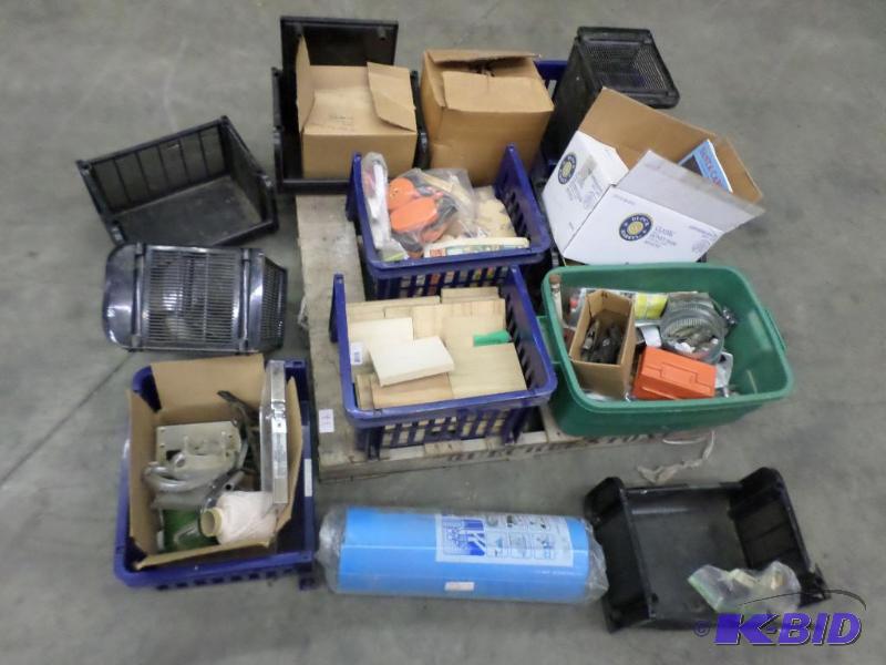 lot 94 image: Pallet Lot Of Misc Plastic Bins, Tools, Acces...