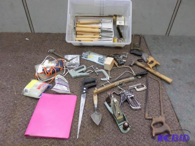 lot 96 image: Tote Of Misc Hand Tools, Acessories, Hardware...