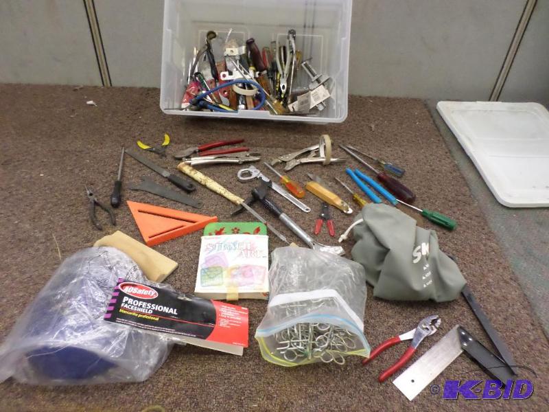 lot 97 image: Tote Of Misc Hand Tools, Acessories, Hardware...