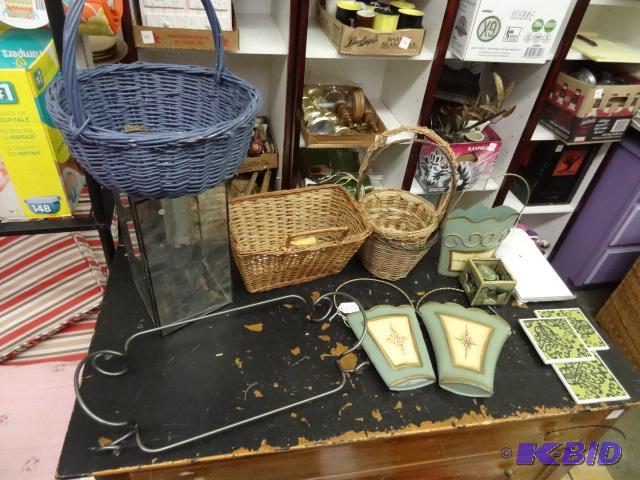 Ceramic Trivets, Wicker Baskets. Glass Displa...