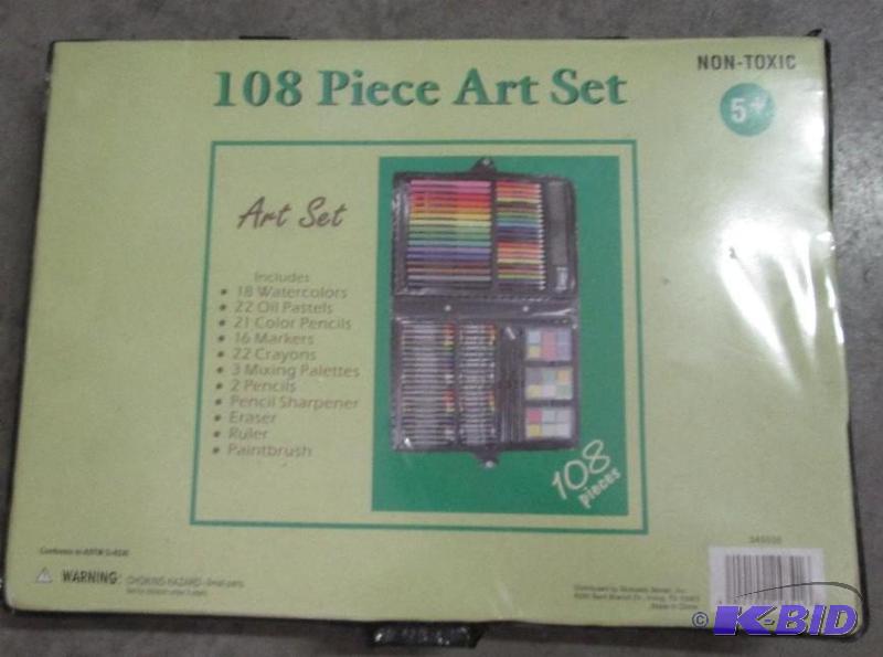 108 piece art set, watercolors, oil pastels, ...