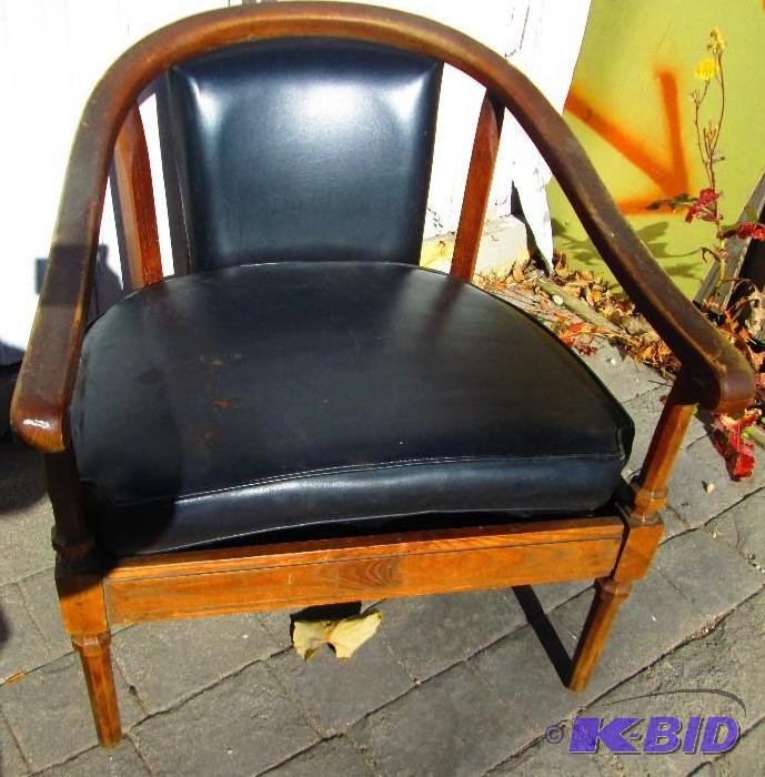 Vintage wood frame chair with vinyl pad, blac...
