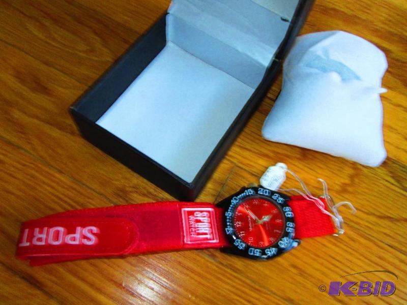 lot 114 image: Montres Carlo Sport watch with red velcro ban...