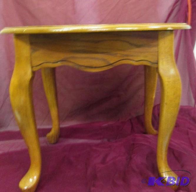 lot 61 image: Solid wood end table 22 x 26 inches and 21 in...