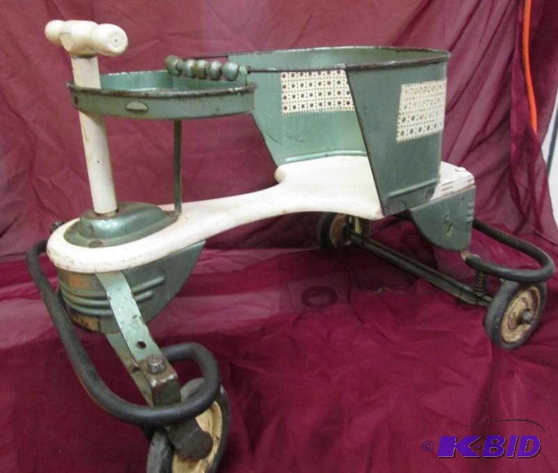 lot 65 image: Antique childs walker on wheels, with handle...