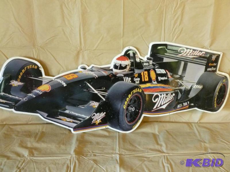 Miller metal race car beer sign that measures...
