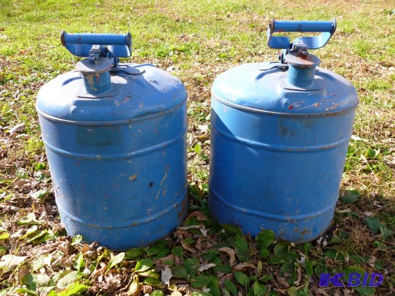 Lot of two five gallon metal safety gas cans....