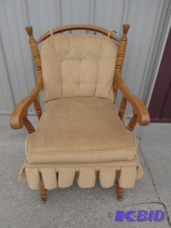 lot 2 image: Wood and Uphholstered Chair