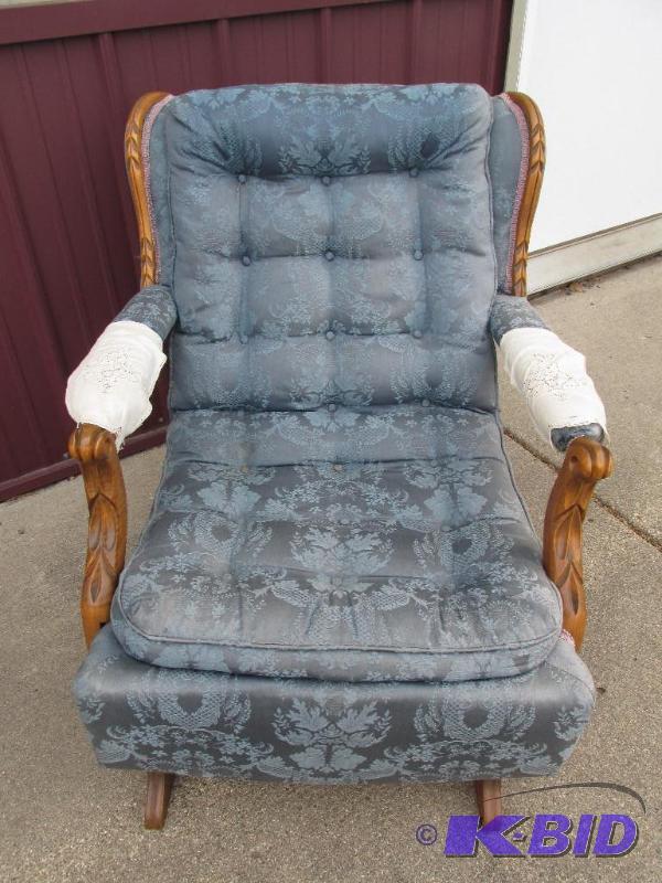 lot 5 image: Very Nice Blue Rocking Chair, Rocker