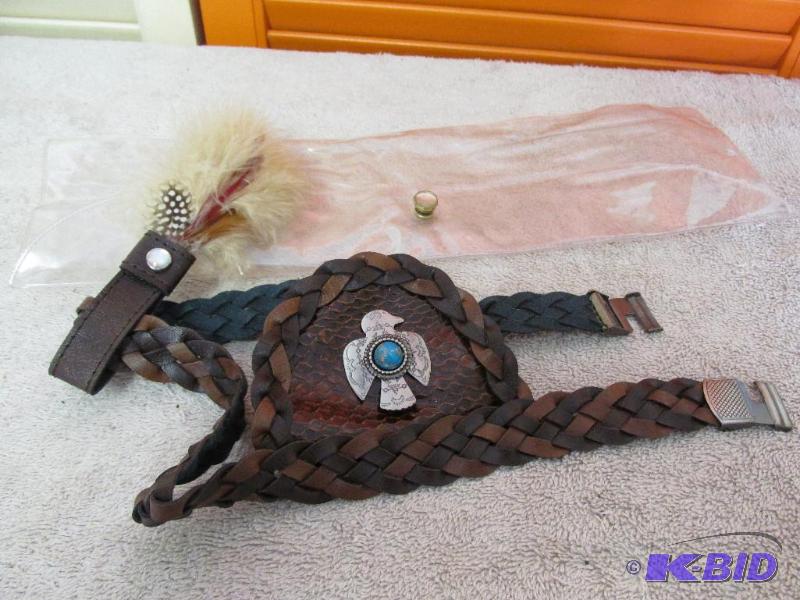 lot 67 image: Southwestern Style Hatband for Cowboy Hat with removable feather