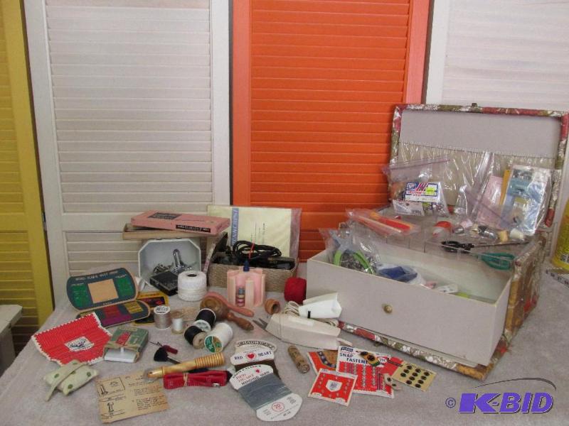 lot 71 image: Huge Lot of Sewing Items some Vintage including the Sewing Box Antique Button Holer