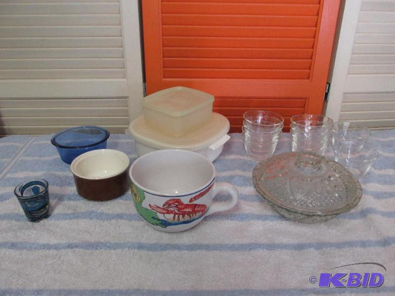 lot 88 image: Wide Variety of Dishes, a Large Soup Cup, and a Shot Glass