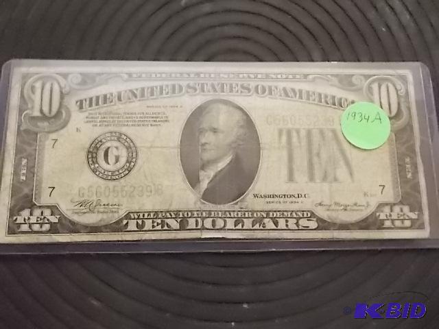 lot 13 image: 1934 A Series Ten Dollar Bill...