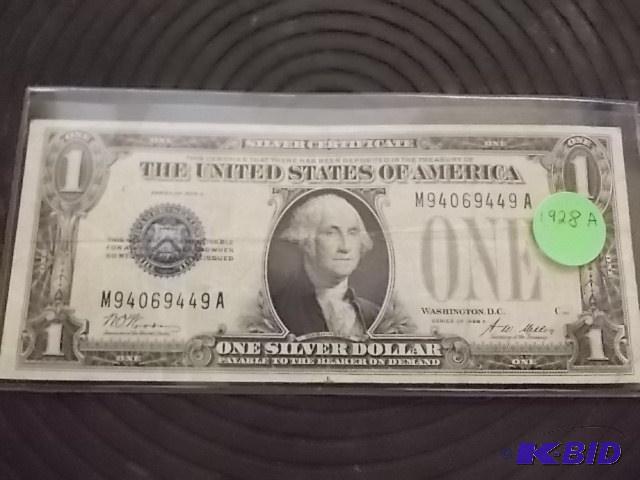 lot 14 image: 1928 A Series One Dollar Silver Certificate...