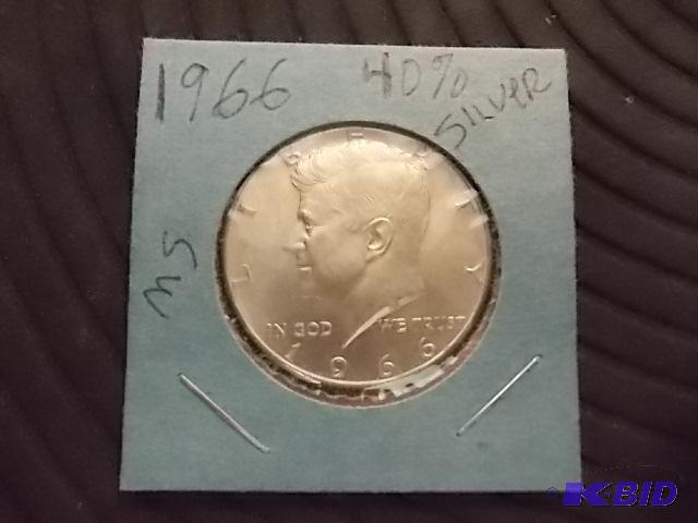 lot 33 image: 1966 JFK Half Dollar 40% Silver...