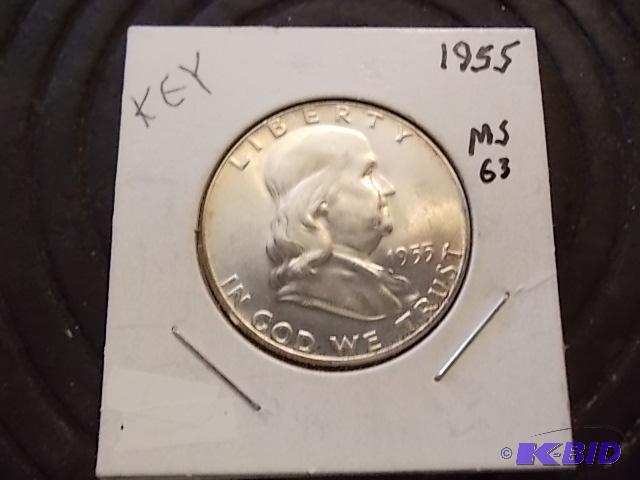 lot 36 image: 1955 Franklin Silver Half Dollar MS...